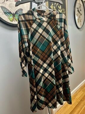 Jessica Howard Plaid Tunic in Teal, Brown & Cream